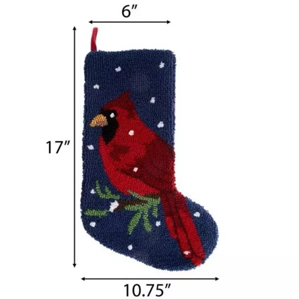 Red Cardinal 3D Christmas Rug Hook Loop Pile Christmas Multi Color Stocking, New